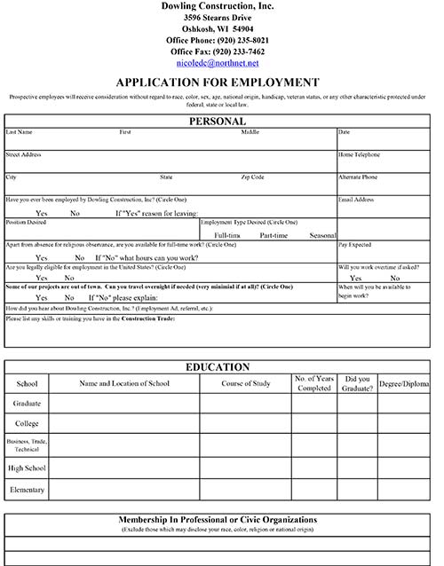 Application for Employment